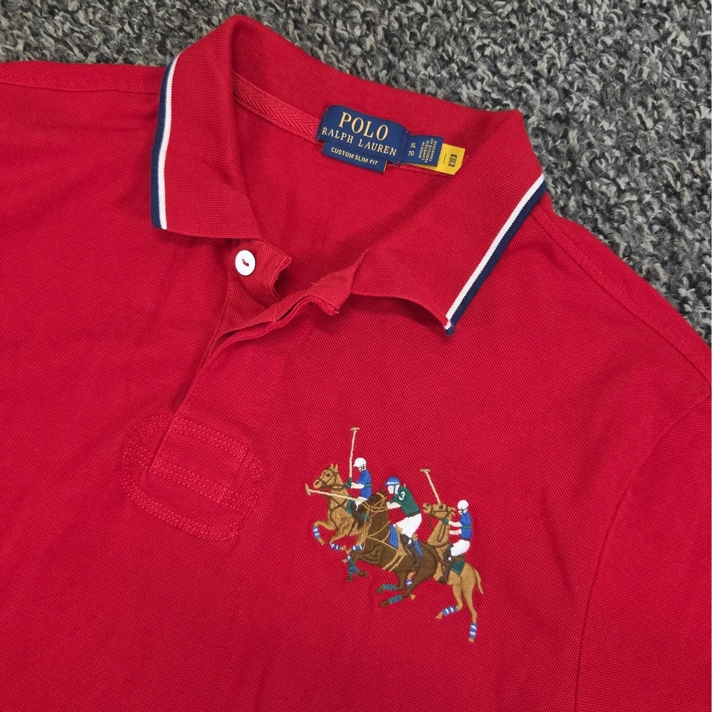 Polo Ralph Lauren Polo Shirt Men's XL Red Triple Flesh Pony Big Patch 3 Team